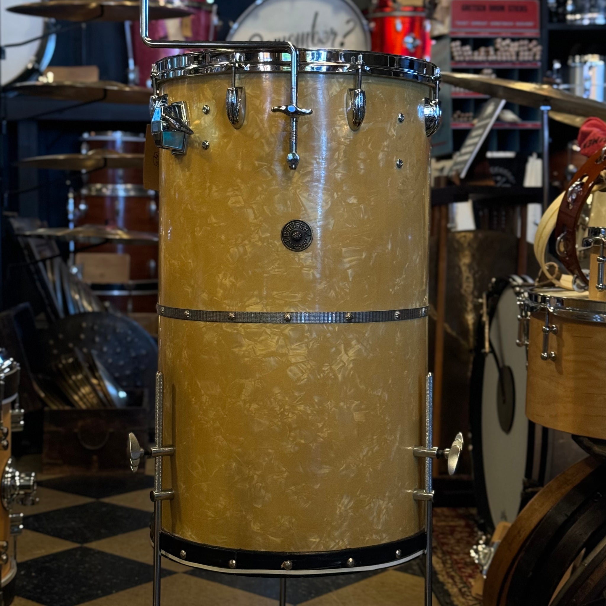 VINTAGE 1950's Gretsch 24x14 Cocktail Drum in White Marine Pearl