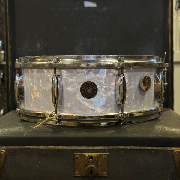 VINTAGE 1950's-60's Gretsch 5x14 Renown 8-Lug Snare Drum in White Marine Pearl