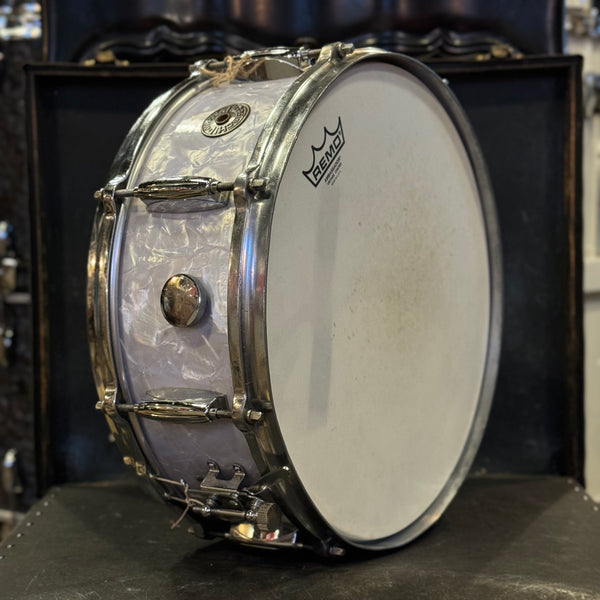 VINTAGE 1950's-60's Gretsch 5x14 Renown 8-Lug Snare Drum in White Marine Pearl