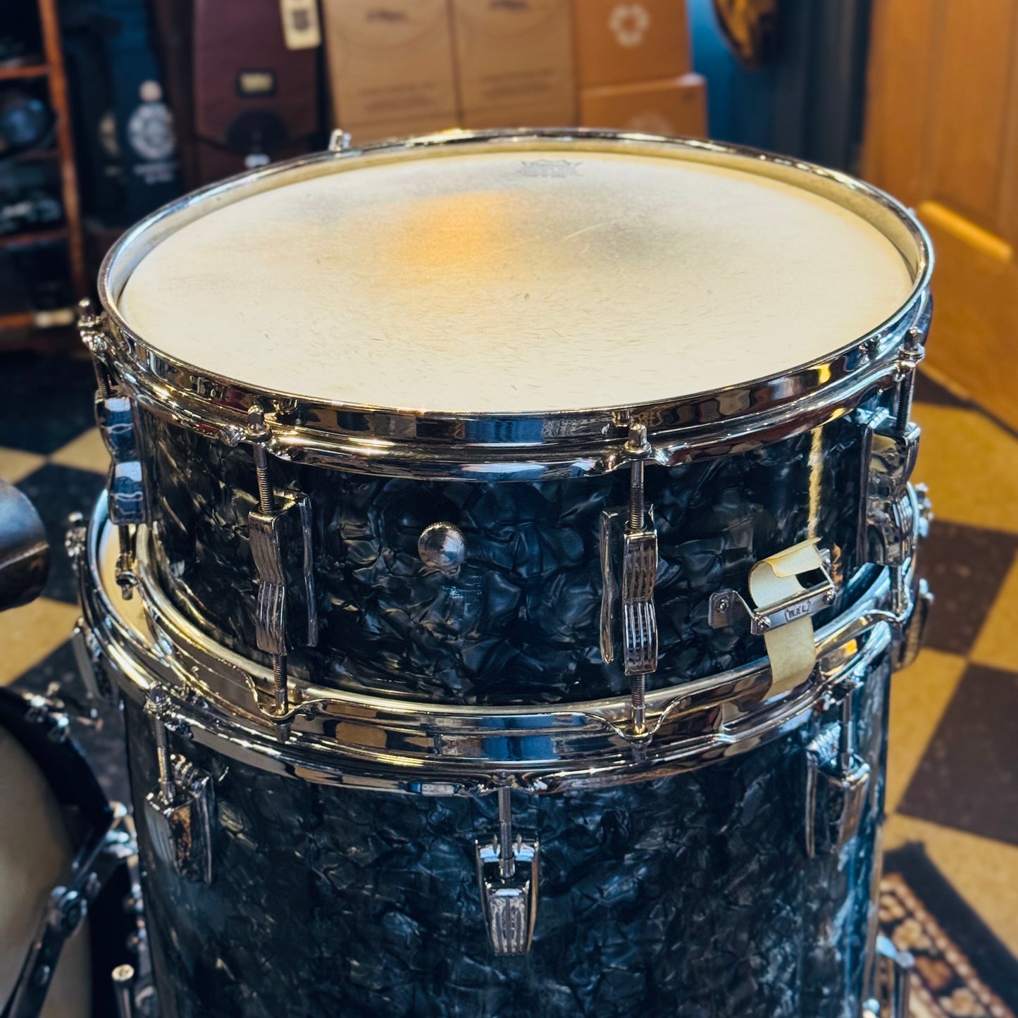 VINTAGE 1957-1958 Ludwig WFL Transition Era Drum Set in Black Diamond Pearl - 14x24, 9x13, 16x16, 5x14