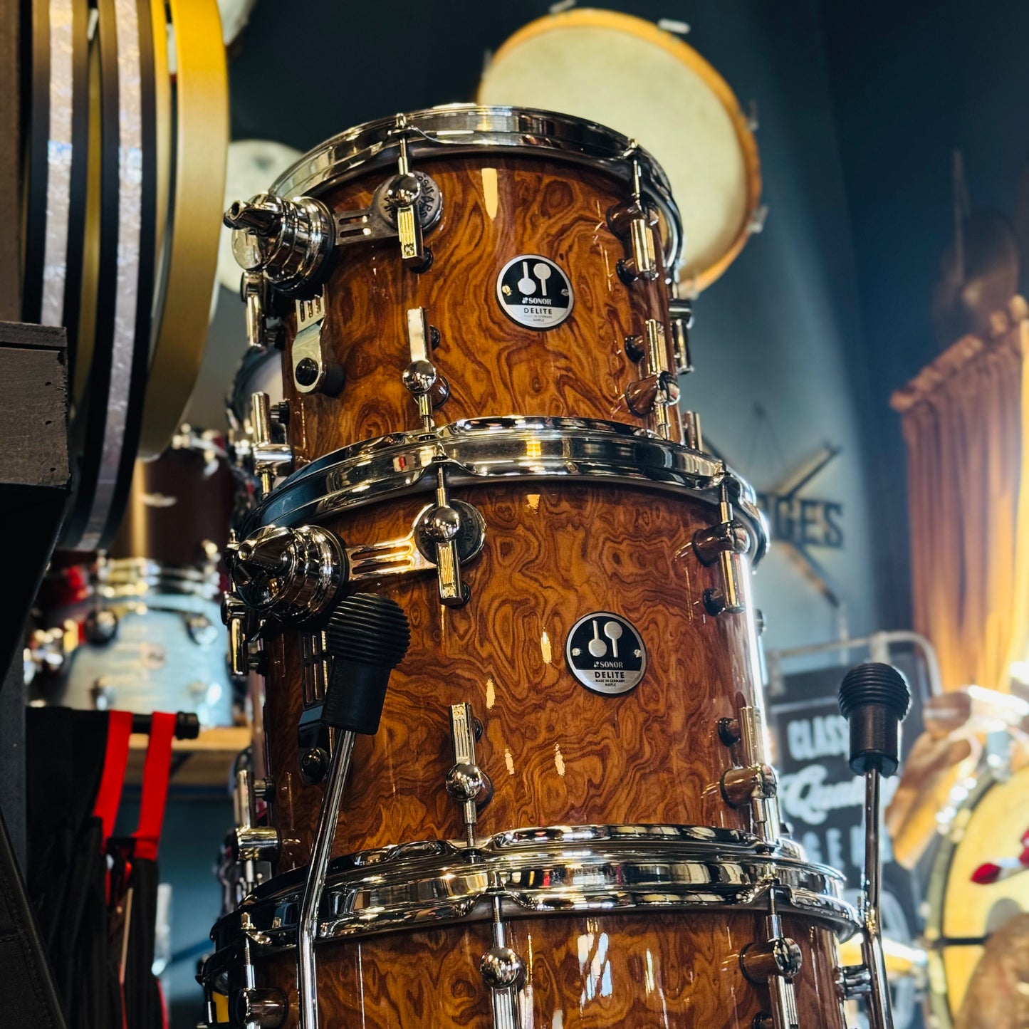 USED Sonor Delite Round Badge in Walnut Roots Lacquer - 16x18, 8x10, 9x12, 14x14