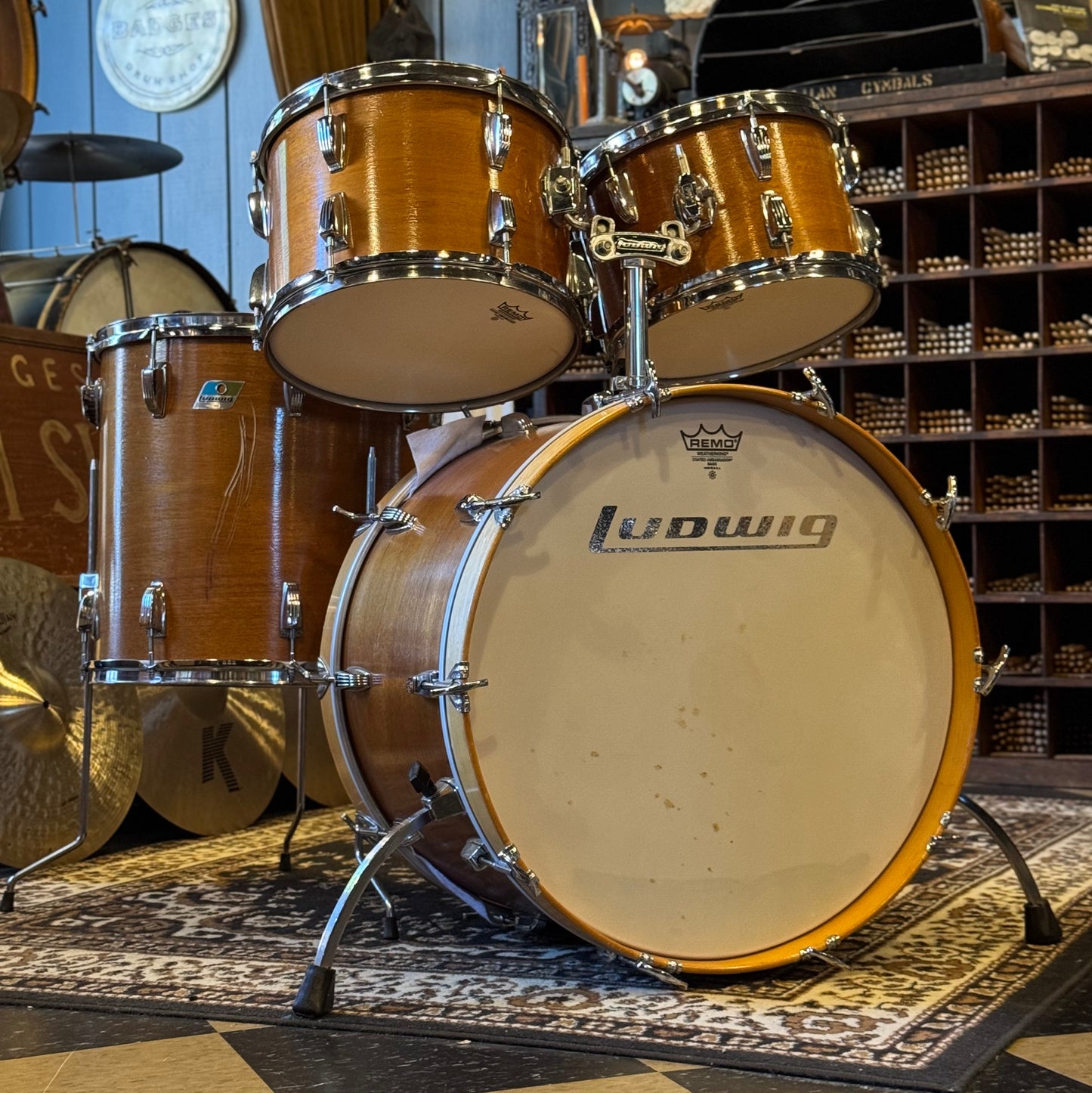 VINTAGE 1970's Ludwig Hollywood Outfit in Natural Mahogany - 14x22, 8x12, 9x13, 16x16