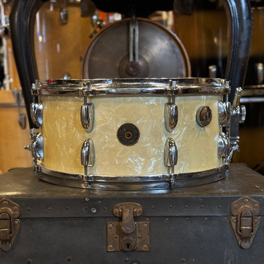 VINTAGE 1950's Gretsch 6.5x14 Broadkaster Floor Show Model in White Marine Pearl