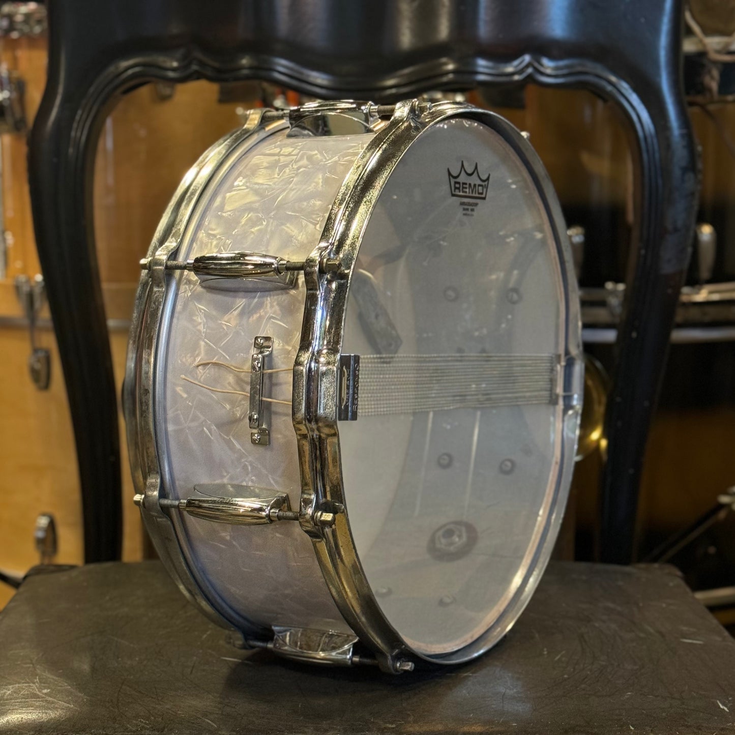 VINTAGE 1960's Gretsch 5.5x14 Renown Model Snare Drum in White Marine Pearl