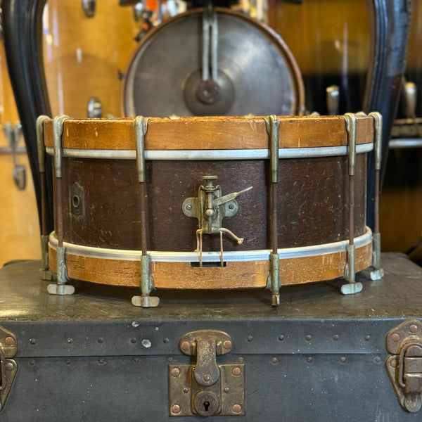 VINTAGE 5x14 1930's Leedy Single Tension Wood Hoop Snare Drum in Natural Mahogany