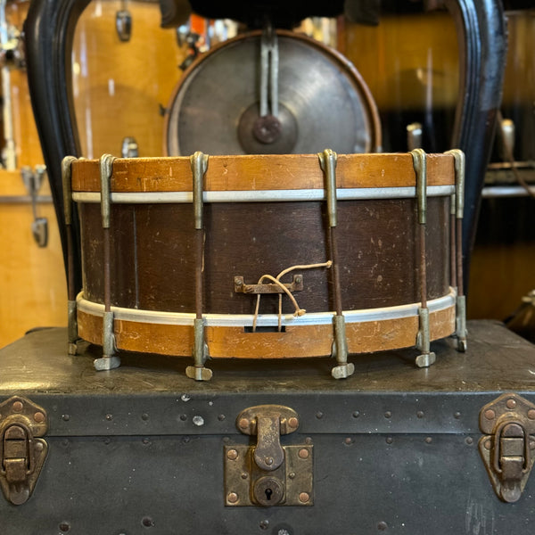 VINTAGE 5x14 1930's Leedy Single Tension Wood Hoop Snare Drum in Natural Mahogany