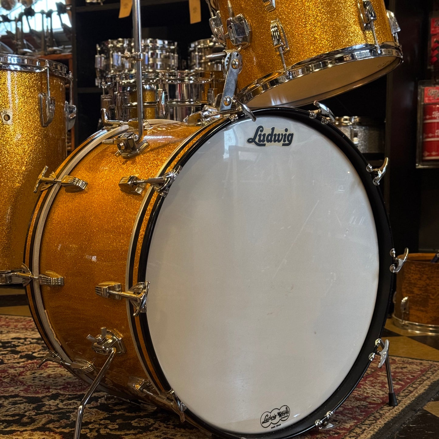 VINTAGE 1965-1966 One-Owner Ludwig Super Classic Outfit in Gold Sparkle w/ Supraphonic & Hardware - 14x22, 9x13, 16x16, 5x14