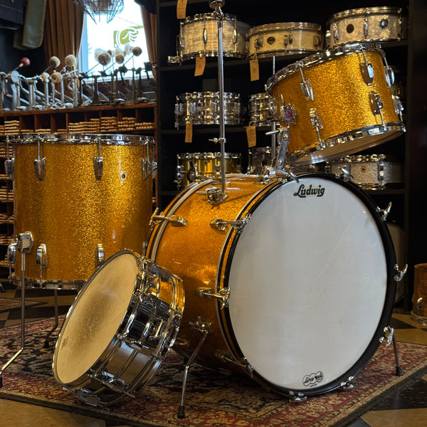 VINTAGE 1965-1966 One-Owner Ludwig Super Classic Outfit in Gold Sparkle w/ Supraphonic & Hardware - 14x22, 9x13, 16x16, 5x14