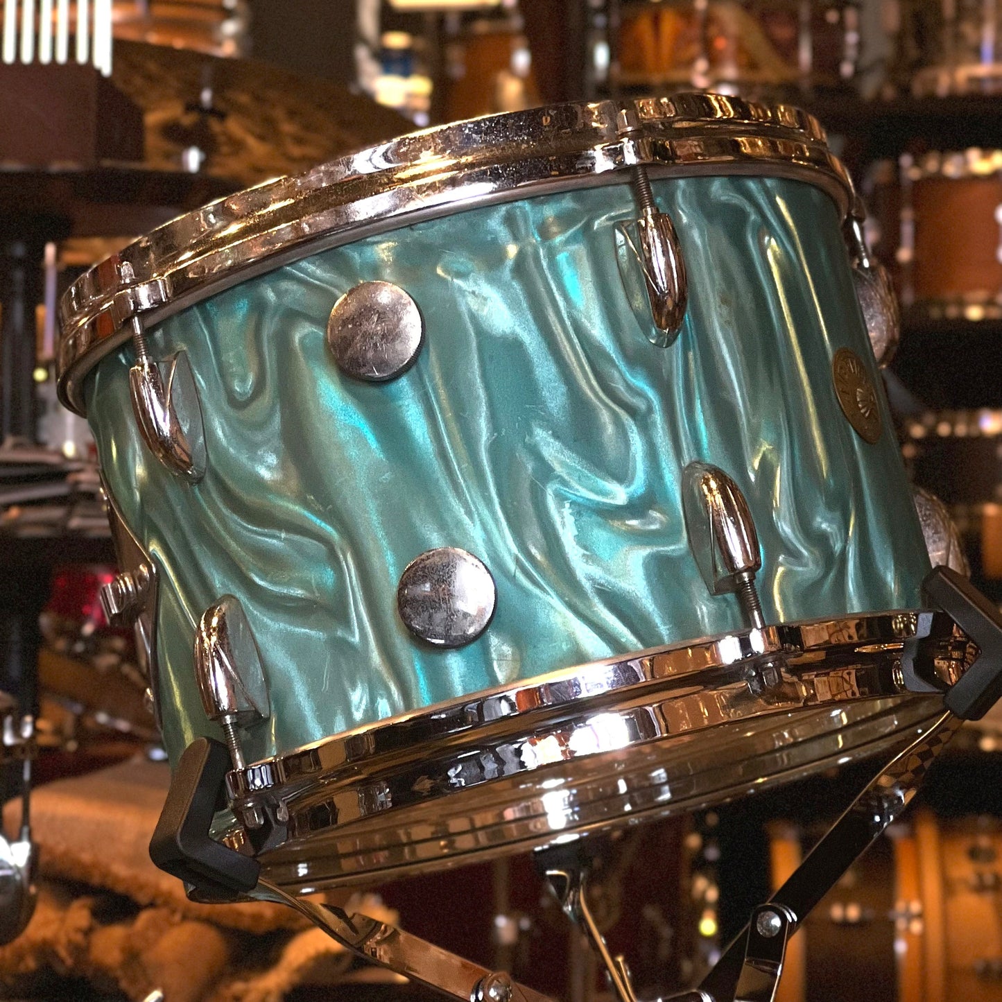 VINTAGE 1960's Gretsch Progressive Jazz Outfit in Satin Aqua Flame - 14x20, 8x12, 14x14