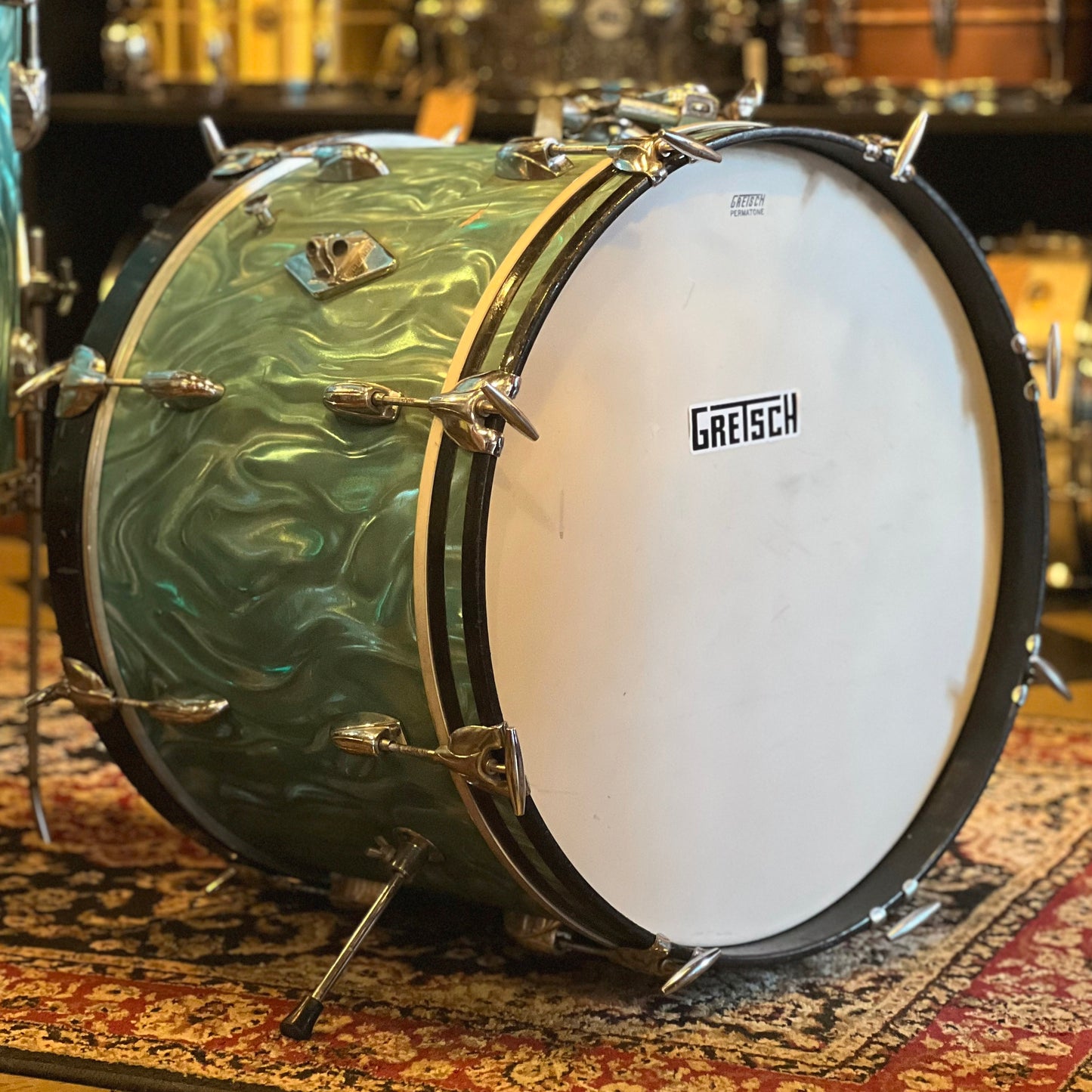 VINTAGE 1960's Gretsch Progressive Jazz Outfit in Satin Aqua Flame - 14x20, 8x12, 14x14