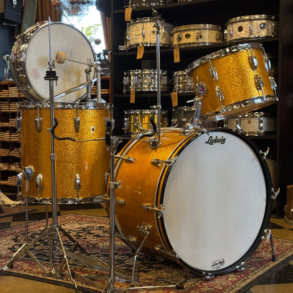 VINTAGE 1965-1966 One-Owner Ludwig Super Classic Outfit in Gold Sparkle w/ Supraphonic & Hardware - 14x22, 9x13, 16x16, 5x14