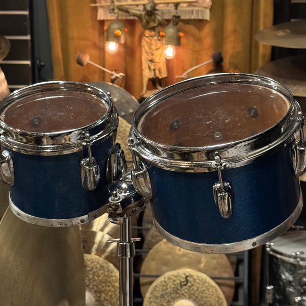 VINTAGE 1970's Slingerland 6" & 8" Bongo Set in Blue Sparkle  w/ Stand