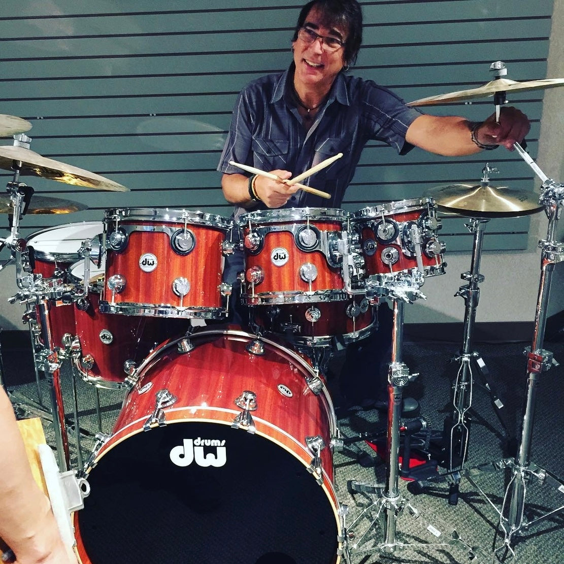 Walfredo Reyes Collection DW Collectors Cherry Mahogany Drum Set in Natural Gloss over Mahogany Veneer - 18x23, 8x10, 9x12, 9x13, 12x14, 14x16 + 6.5x14 Snare Drum