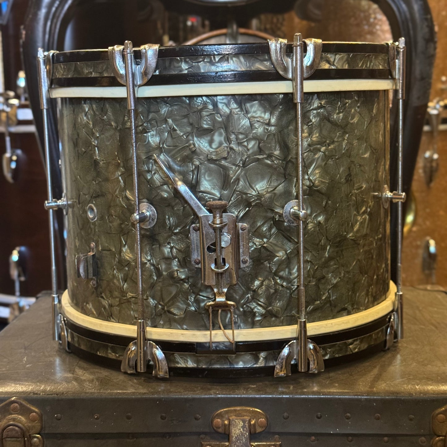 VINTAGE 1950's Rogers 12x14 Marching Snare Drum in Black Diamond Pearl