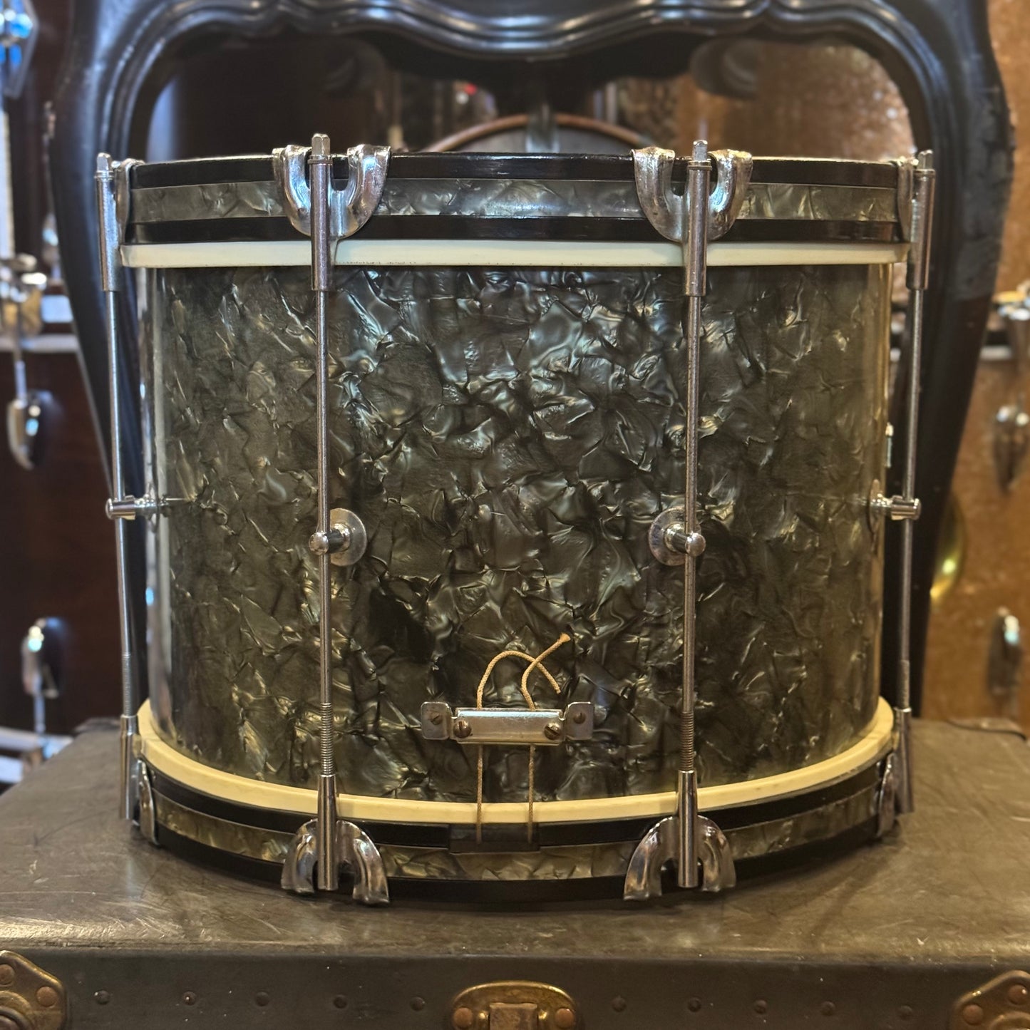 VINTAGE 1950's Rogers 12x14 Marching Snare Drum in Black Diamond Pearl
