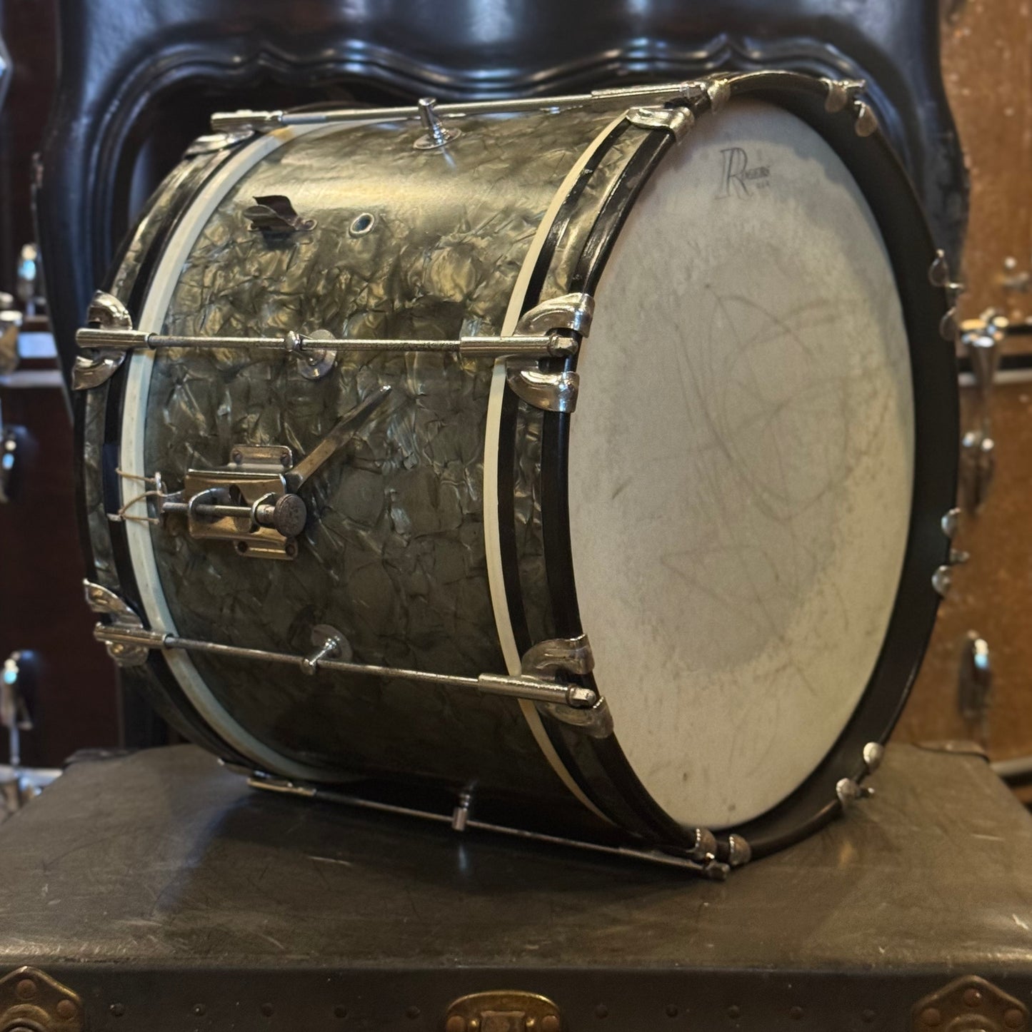 VINTAGE 1950's Rogers 12x14 Marching Snare Drum in Black Diamond Pearl