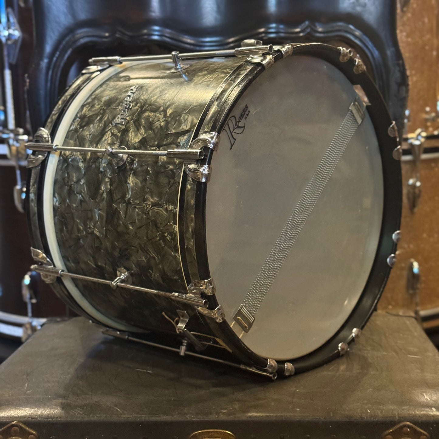 VINTAGE 1950's Rogers 12x14 Marching Snare Drum in Black Diamond Pearl