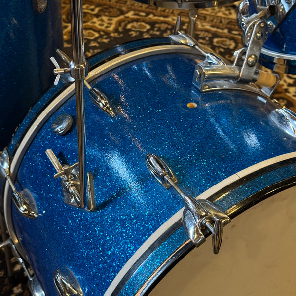 VINTAGE 1960's Gretsch Round Badge Progressive Jazz Outfit in Blue Sparkle - 14x20, 8x12, 14x14, 5.5x14