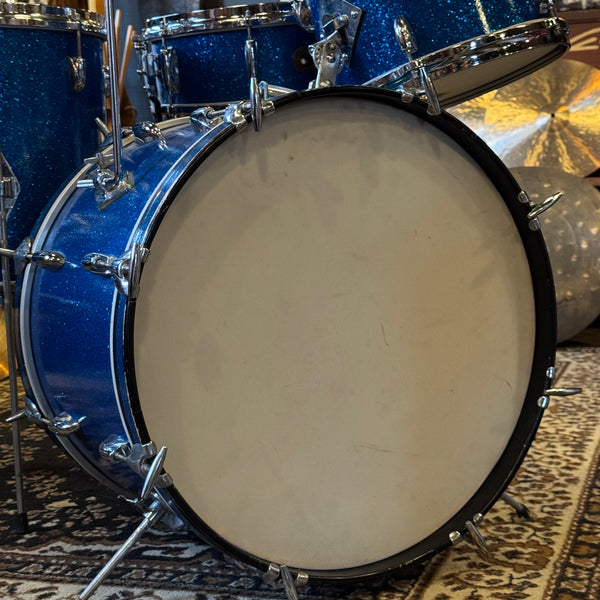 VINTAGE 1960's Gretsch Round Badge Progressive Jazz Outfit in Blue Sparkle - 14x20, 8x12, 14x14, 5.5x14