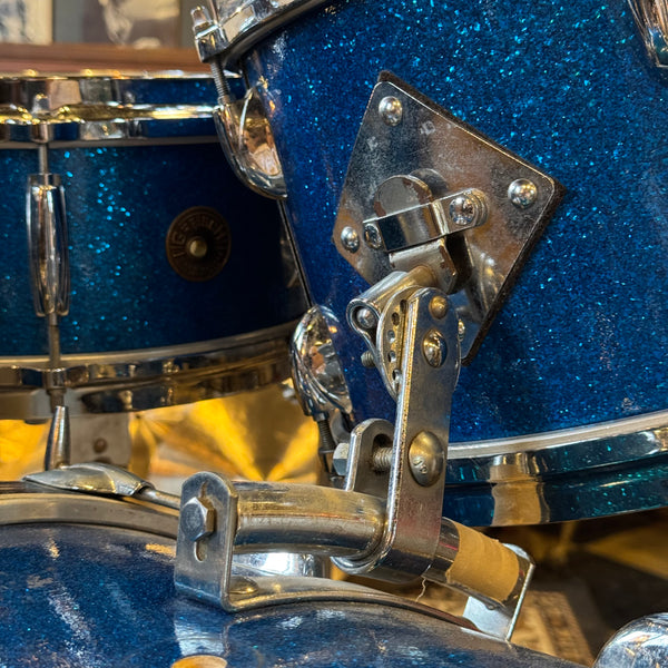 VINTAGE 1960's Gretsch Round Badge Progressive Jazz Outfit in Blue Sparkle - 14x20, 8x12, 14x14, 5.5x14