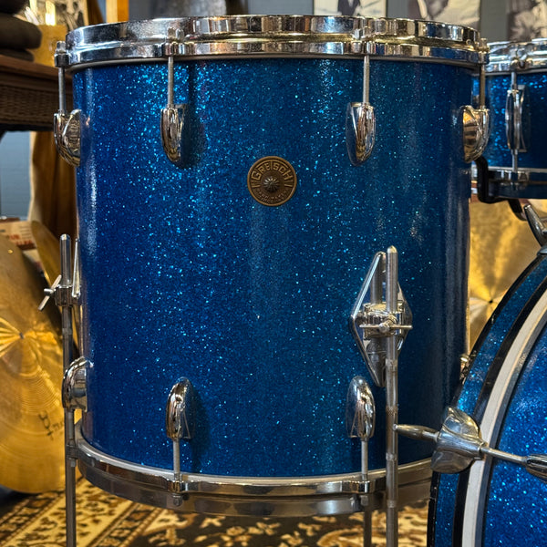 VINTAGE 1960's Gretsch Round Badge Progressive Jazz Outfit in Blue Sparkle - 14x20, 8x12, 14x14, 5.5x14