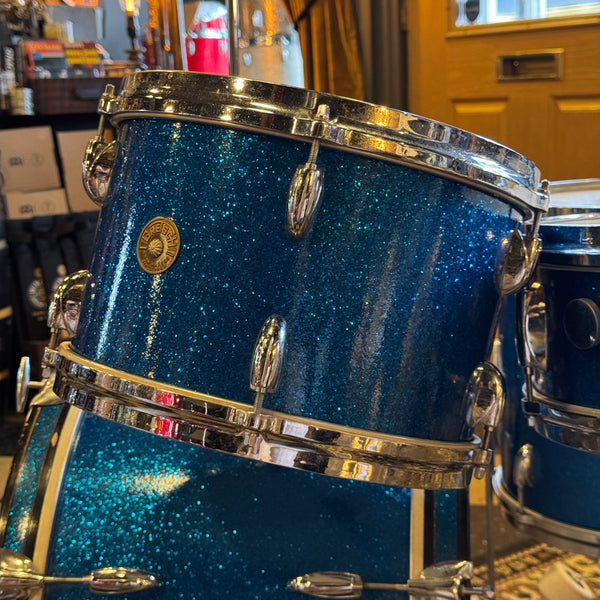 VINTAGE 1960's Gretsch Round Badge Progressive Jazz Outfit in Blue Sparkle - 14x20, 8x12, 14x14, 5.5x14