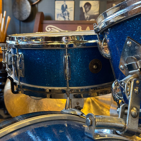 VINTAGE 1960's Gretsch Round Badge Progressive Jazz Outfit in Blue Sparkle - 14x20, 8x12, 14x14, 5.5x14