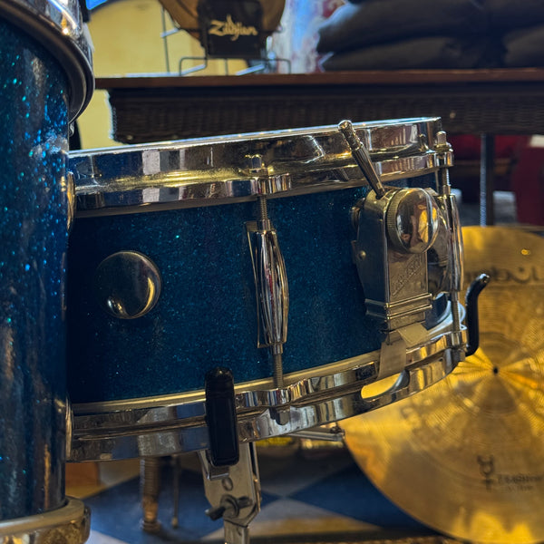 VINTAGE 1960's Gretsch Round Badge Progressive Jazz Outfit in Blue Sparkle - 14x20, 8x12, 14x14, 5.5x14