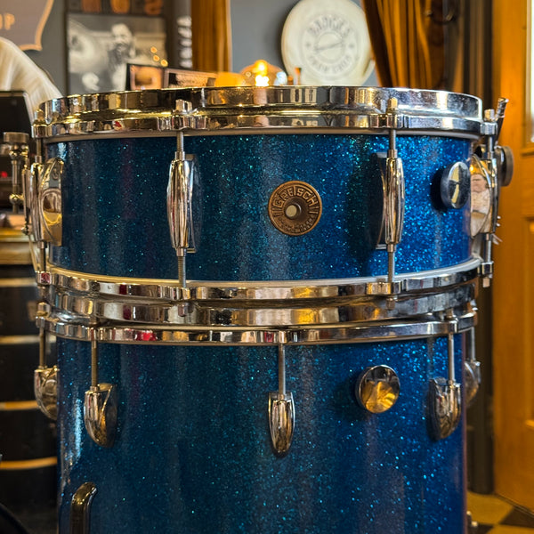 VINTAGE 1960's Gretsch Round Badge Progressive Jazz Outfit in Blue Sparkle - 14x20, 8x12, 14x14, 5.5x14