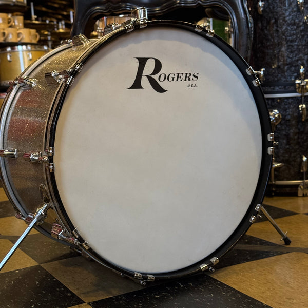 VINTAGE 1970's Rogers 14x22 Silver Sparkle Bass Drum