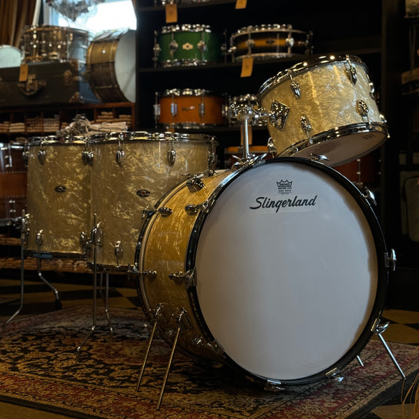 VINTAGE 1970's Slingerland Buddy Rich Outfit in White Marine Pearl - 14x22, 9x13, 16x16, 16x16