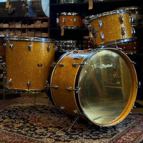 VINTAGE 1950s-60s Slingerland Radioking in Gold Sparkle - 14x22, 9x13, 16x16