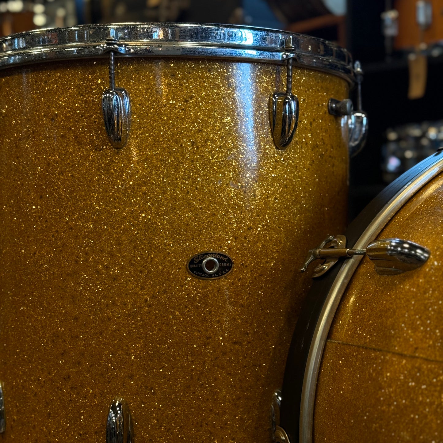 VINTAGE 1950s-60s Slingerland Radioking in Gold Sparkle - 14x22, 9x13, 16x16