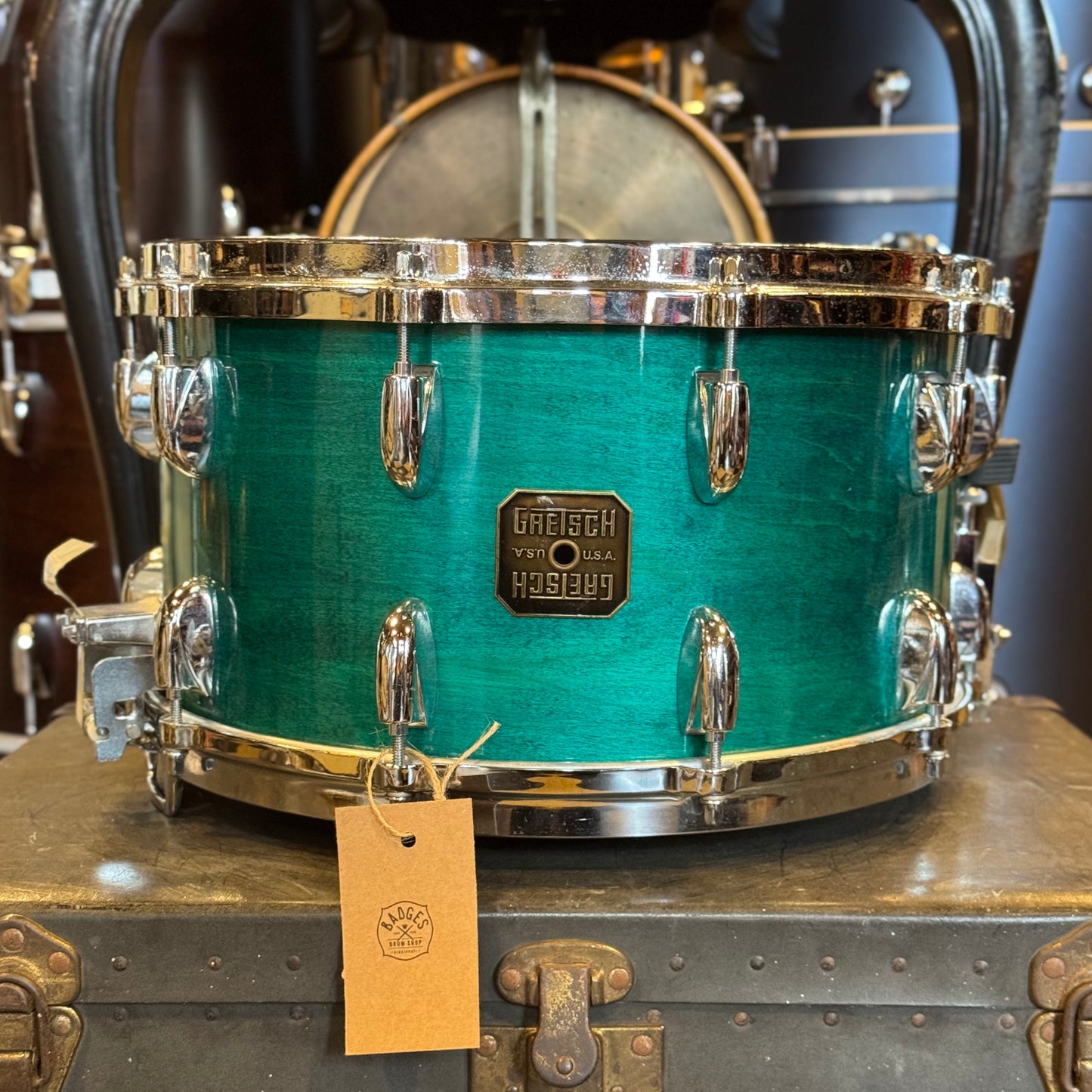 USED 90's Gretsch 8x14 USA Snare Drum in Caribbean Blue Gloss