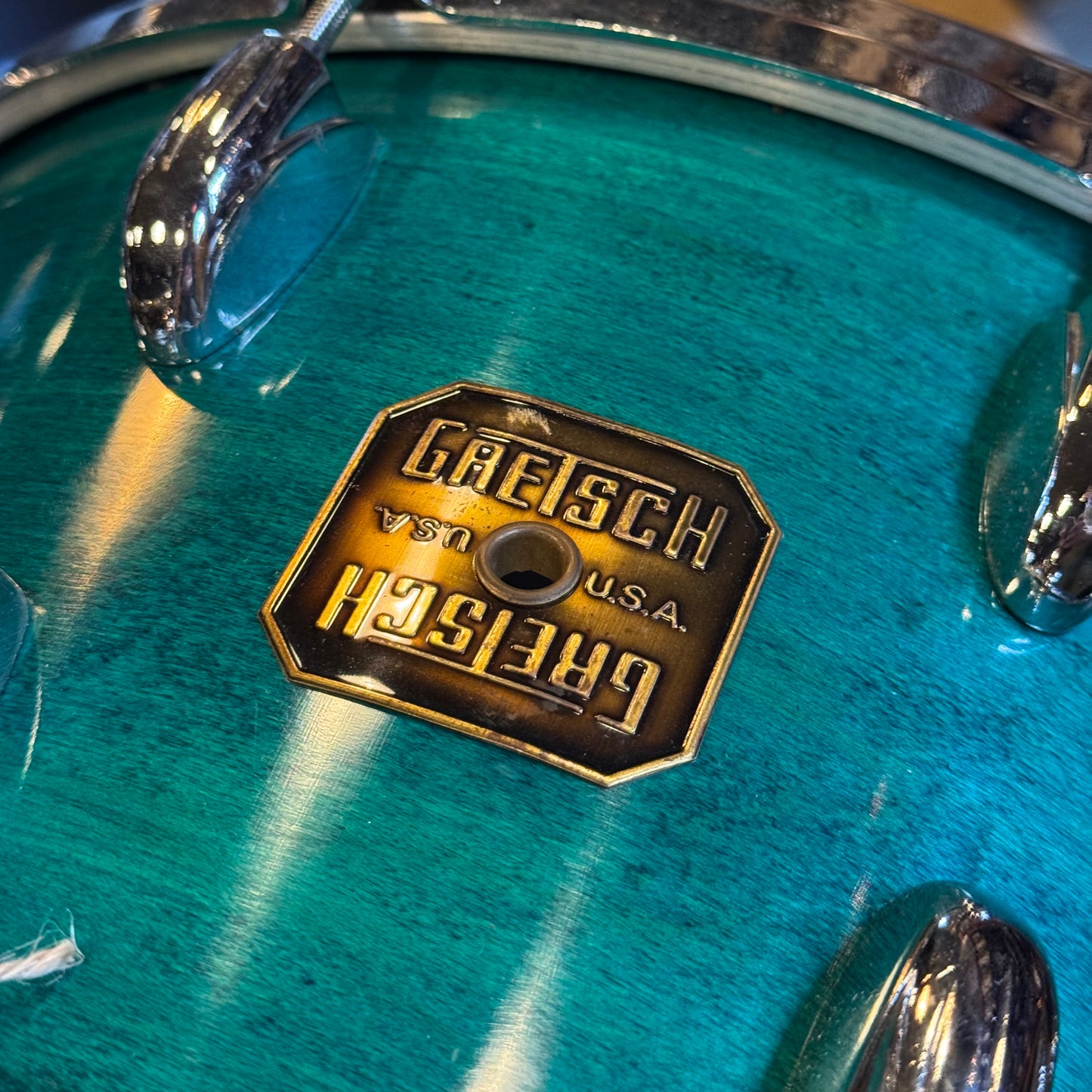 USED 90's Gretsch 8x14 USA Snare Drum in Caribbean Blue Gloss