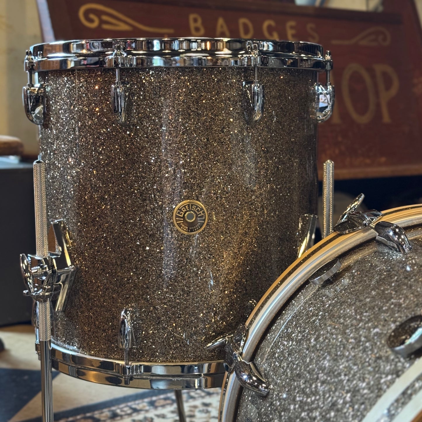 NEW Gretsch USA Custom in Ginger Glass Glitter w/ Satin Natural Bass Drum Hoops - 14x18, 8x12, 14x14
