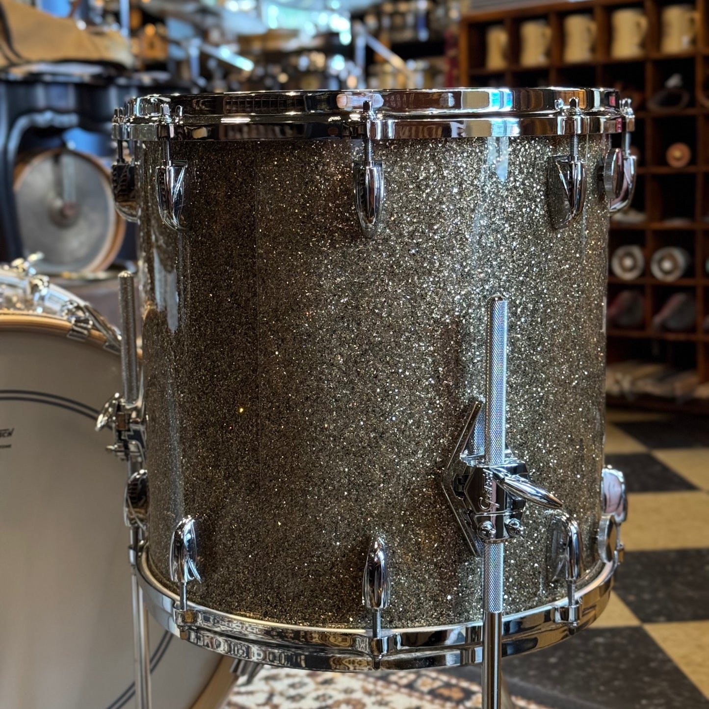 NEW Gretsch USA Custom in Ginger Glass Glitter w/ Satin Natural Bass Drum Hoops - 14x18, 8x12, 14x14