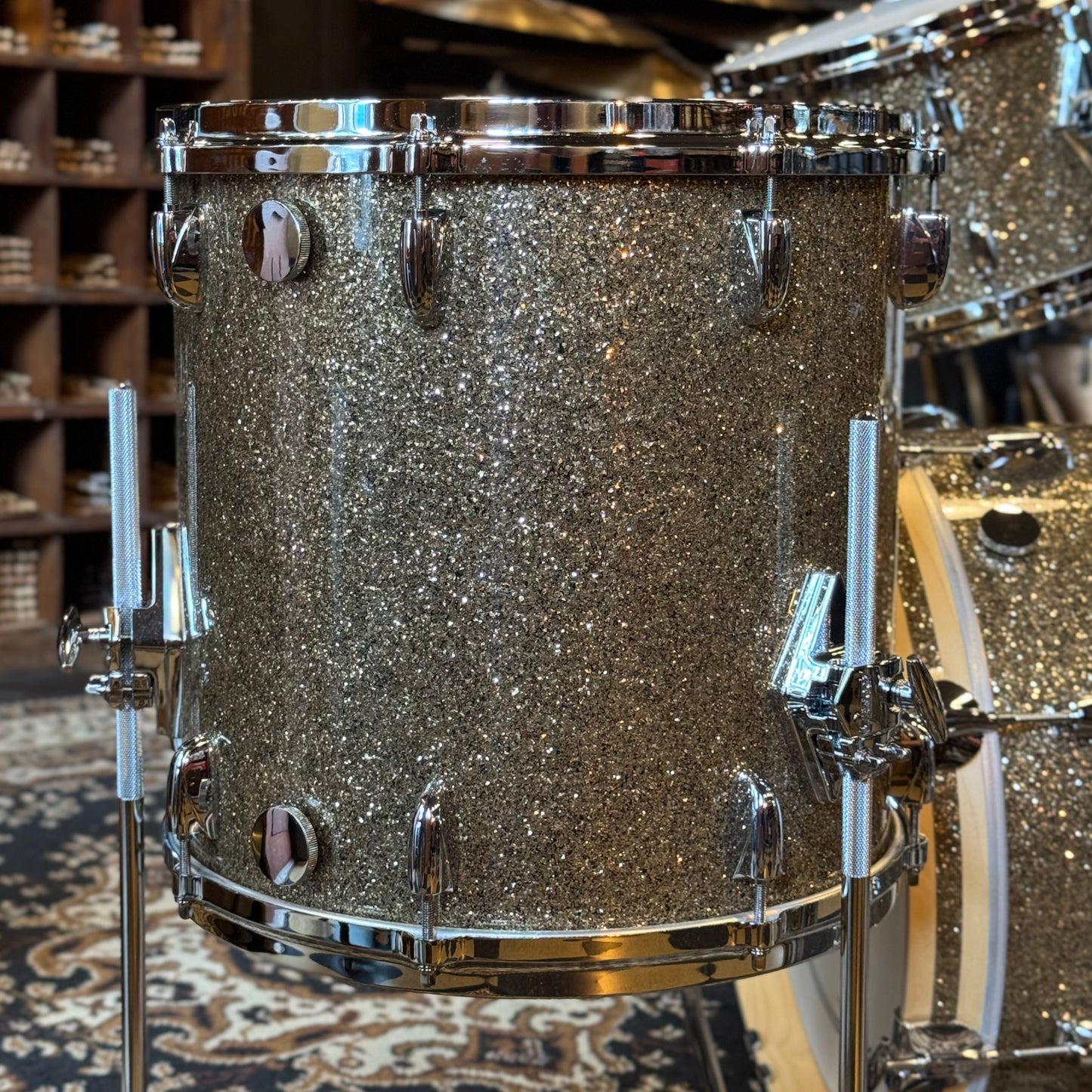 NEW Gretsch USA Custom in Ginger Glass Glitter w/ Satin Natural Bass Drum Hoops - 14x18, 8x12, 14x14