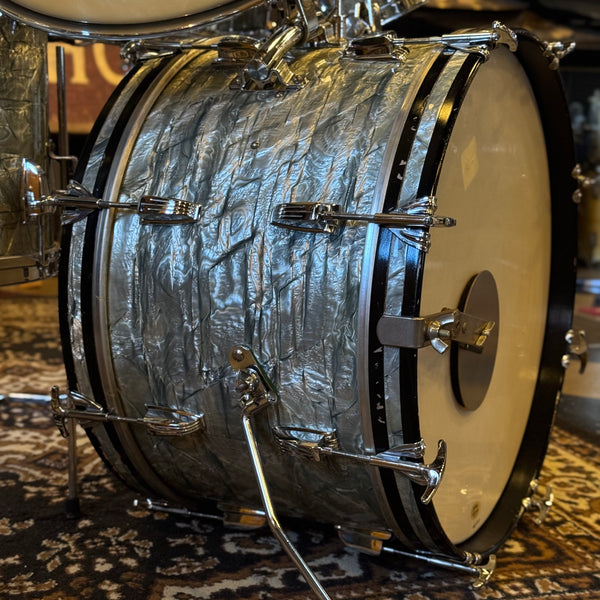 VINTAGE 1959-60 Ludwig Transition Badge Drum Set in Sky Blue Pearl w/ Matching Downbeat Snare - 12x20, 8x12, 8x12, 14x14, 4x14