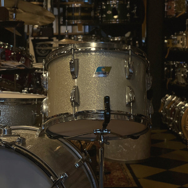 VINTAGE 1970's Ludwig Blue & Olive Badge Drum Set in Silver Sparkle - 14x22, 9x13, 16x16