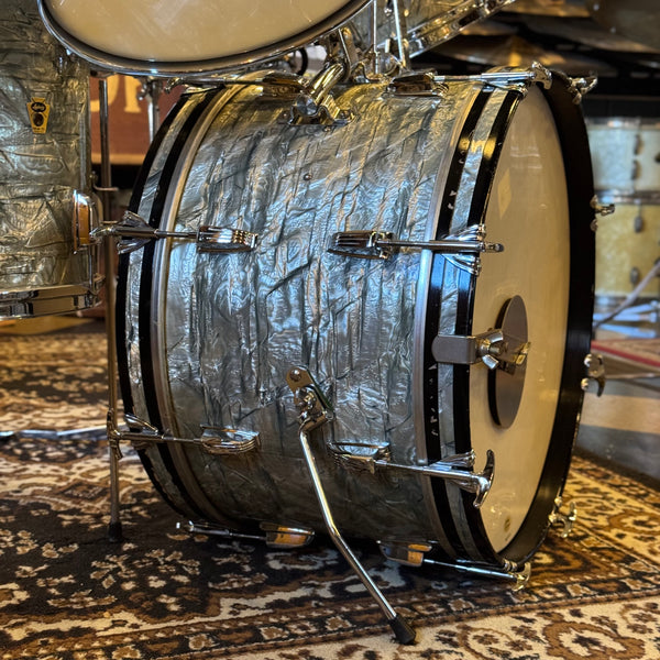 VINTAGE 1959-60 Ludwig Transition Badge Drum Set in Sky Blue Pearl w/ Matching Downbeat Snare - 12x20, 8x12, 8x12, 14x14, 4x14