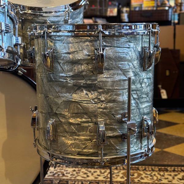 VINTAGE 1959-60 Ludwig Transition Badge Drum Set in Sky Blue Pearl w/ Matching Downbeat Snare - 12x20, 8x12, 8x12, 14x14, 4x14