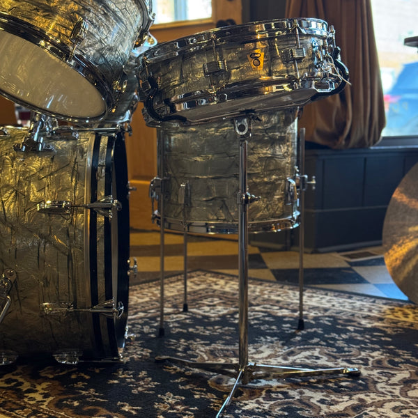 VINTAGE 1959-60 Ludwig Transition Badge Drum Set in Sky Blue Pearl w/ Matching Downbeat Snare - 12x20, 8x12, 8x12, 14x14, 4x14