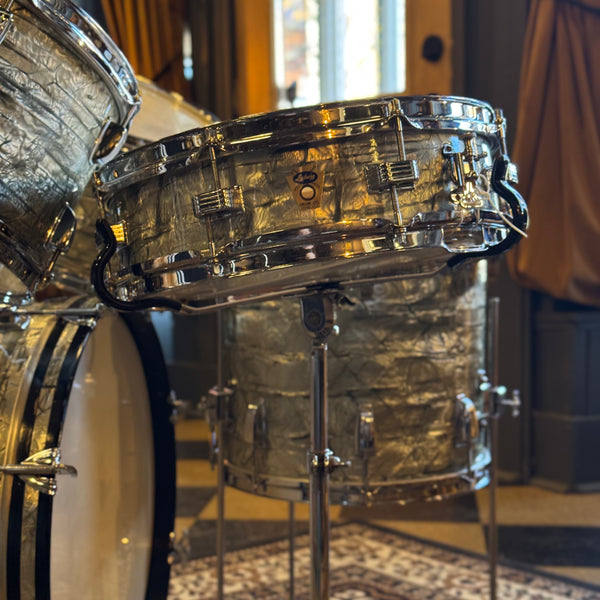 VINTAGE 1959-60 Ludwig Transition Badge Drum Set in Sky Blue Pearl w/ Matching Downbeat Snare - 12x20, 8x12, 8x12, 14x14, 4x14