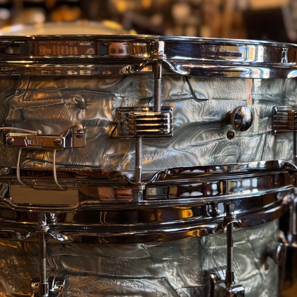 VINTAGE 1959-60 Ludwig Transition Badge Drum Set in Sky Blue Pearl w/ Matching Downbeat Snare - 12x20, 8x12, 8x12, 14x14, 4x14