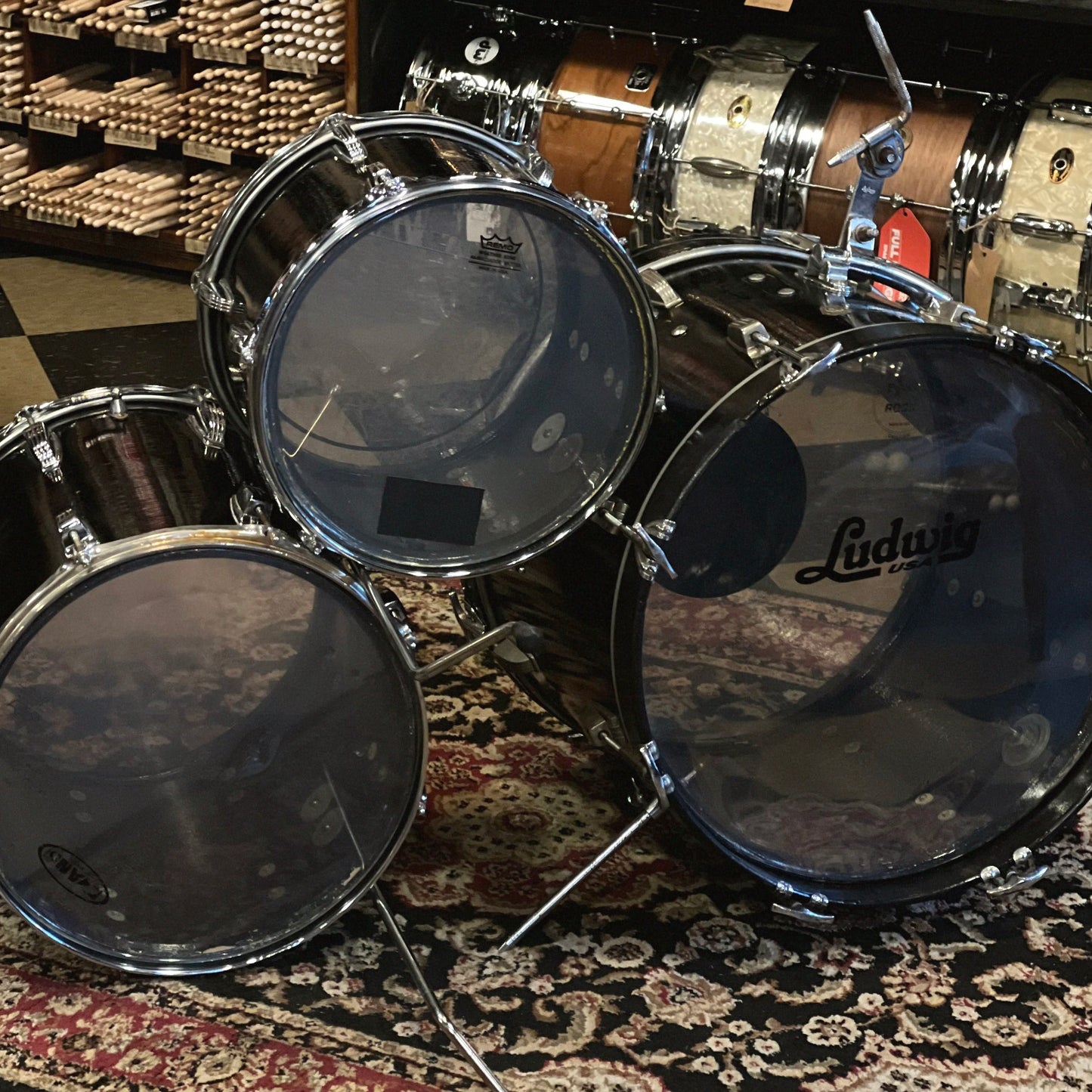 VINTAGE 1966 Ludwig "Jazzette" in Black Duco - 14x18, 8x12, 14x14