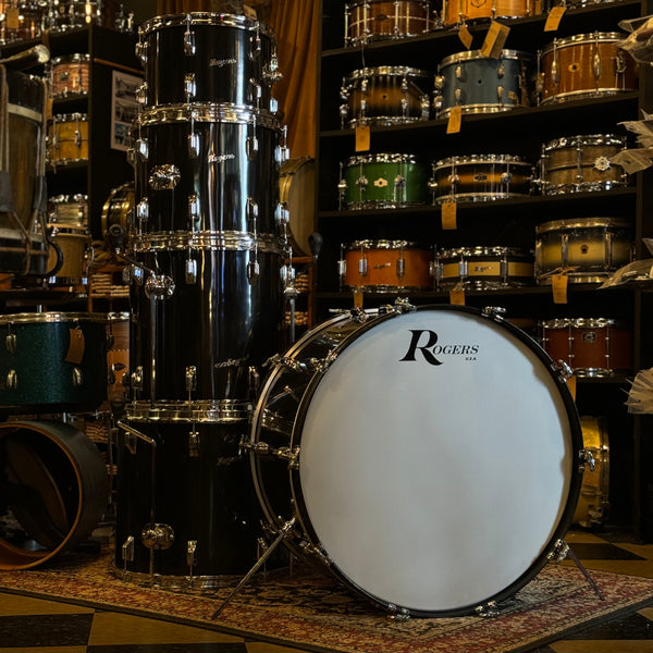 VINTAGE 1970's Rogers Fullerton Era Drum Set in Black Nitron - 14x26, 9x13, 12x14, 16x16, 16x18