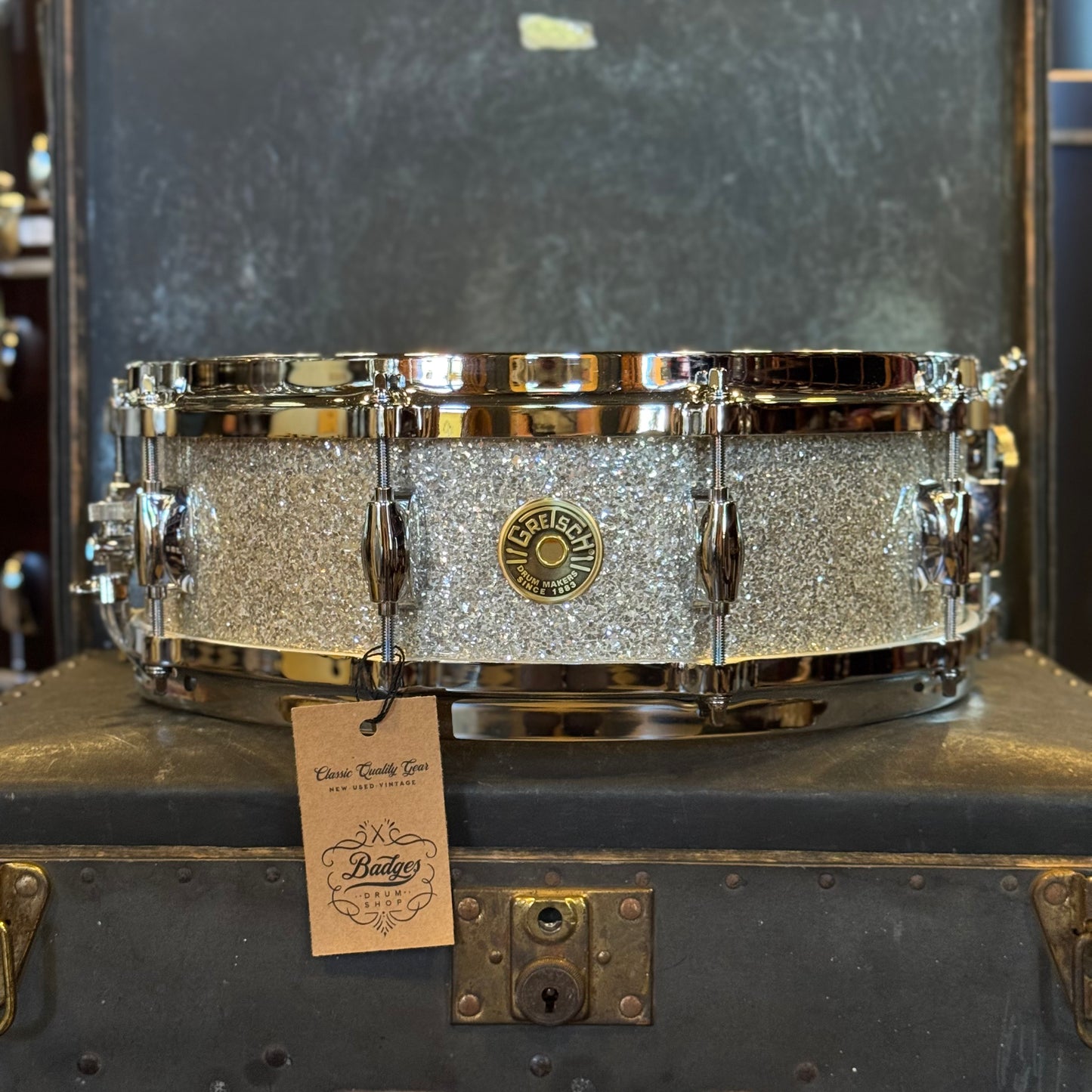NEW Gretsch 4.5x14 USA Custom Snare Drum in Silver Glass Glitter w/ Micro Sensitive