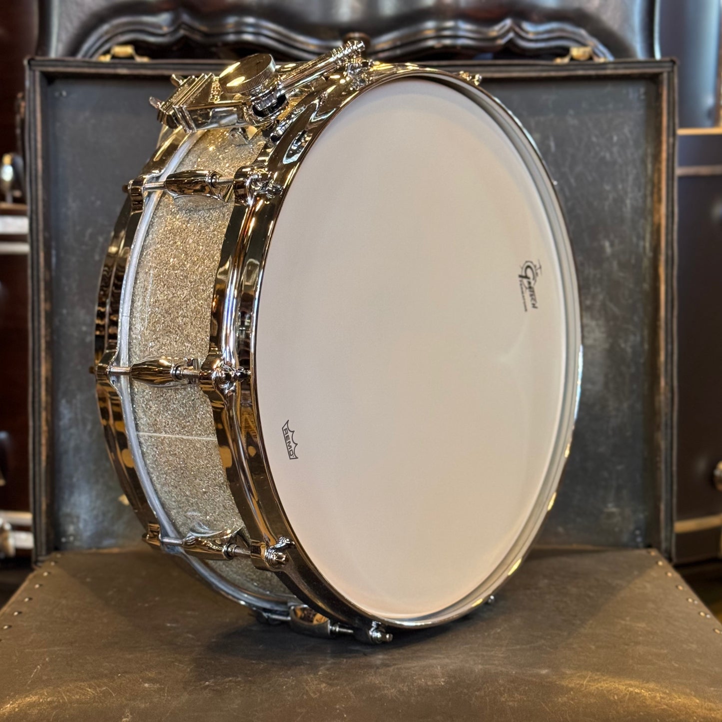 NEW Gretsch 4.5x14 USA Custom Snare Drum in Silver Glass Glitter w/ Micro Sensitive
