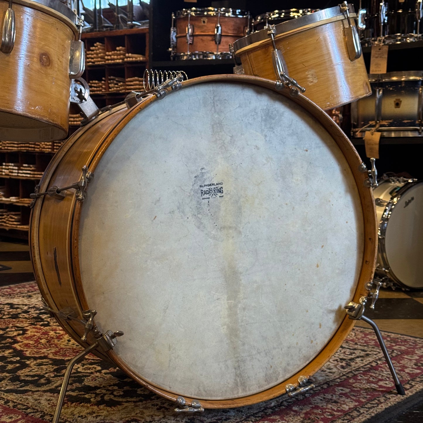 VINTAGE 1950's Slingerland Ensemble 7-N Gene Krupa Jr. Outfit in Knotty Pine - 12x22, 7x10, 8x12